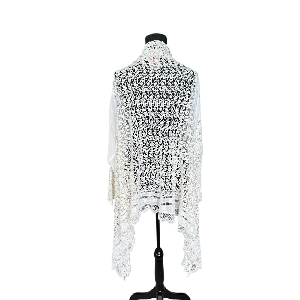 Johnny Was XL White Lace Crochet Open Kimono Cardigan Boho Festival Bridal Z99 - Picture 3 of 7